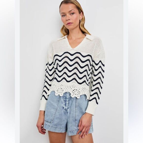 NWT Rails Louise Sweater Wave Blue/White Stripe Cotton XS - Picture 1 of 11